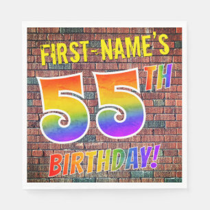 Graffiti Rainbow Look 55TH BIRTHDAY! + Custom Name Napkin