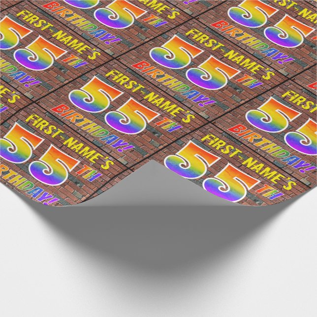 Graffiti Rainbow Look 55TH BIRTHDAY! & Custom Name Wrapping Paper (Corner)