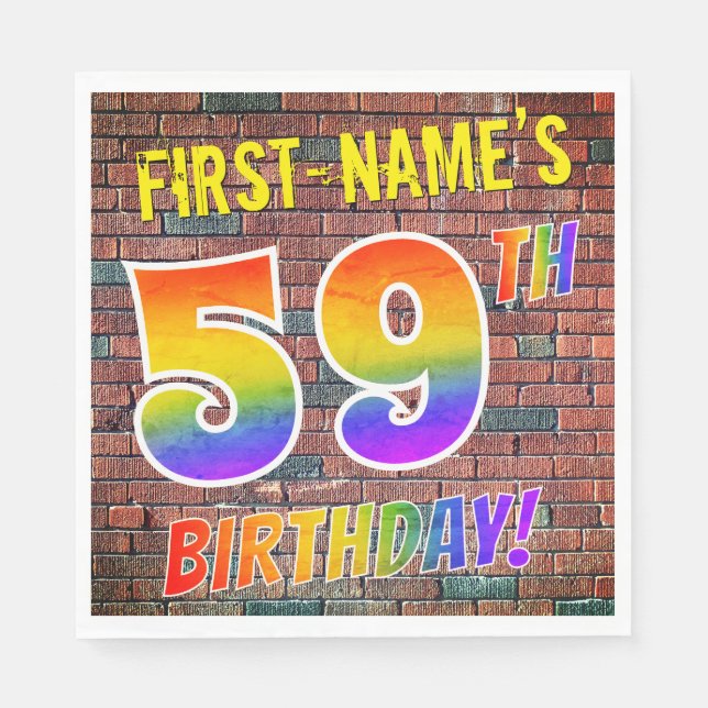 Graffiti Rainbow Look 59TH BIRTHDAY! + Custom Name Napkin (Front)
