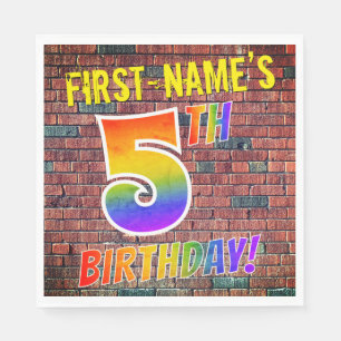 Graffiti Rainbow Look 5TH BIRTHDAY! + Custom Name Napkin