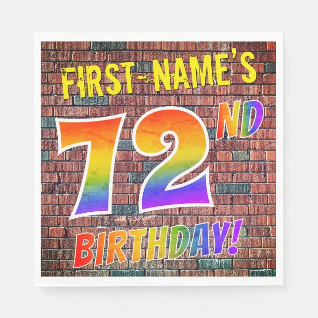 Graffiti Rainbow Look 72ND BIRTHDAY! + Custom Name Napkin (Front)