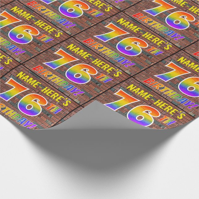 Graffiti Rainbow Look 76TH BIRTHDAY! & Custom Name Wrapping Paper (Corner)