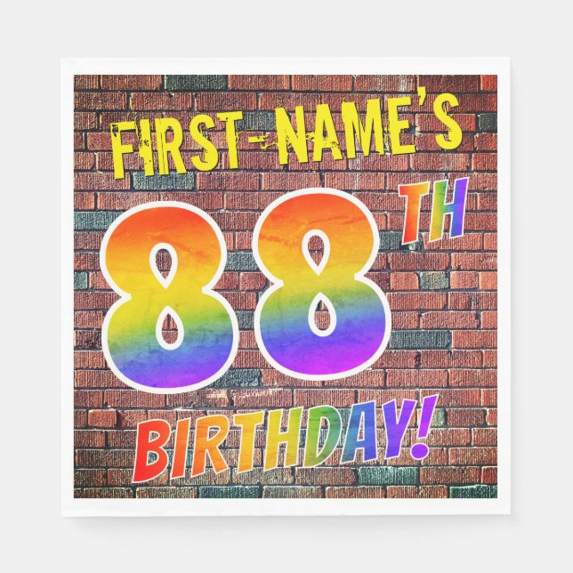 Graffiti Rainbow Look 88TH BIRTHDAY! + Custom Name Napkin (Front)