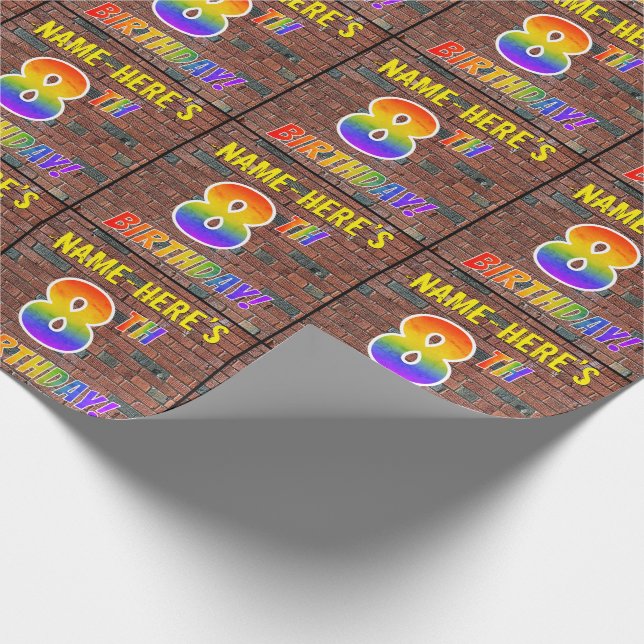 Graffiti Rainbow Look 8TH BIRTHDAY! & Custom Name Wrapping Paper (Corner)