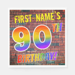 Graffiti Rainbow Look 90TH BIRTHDAY! + Custom Name Napkin