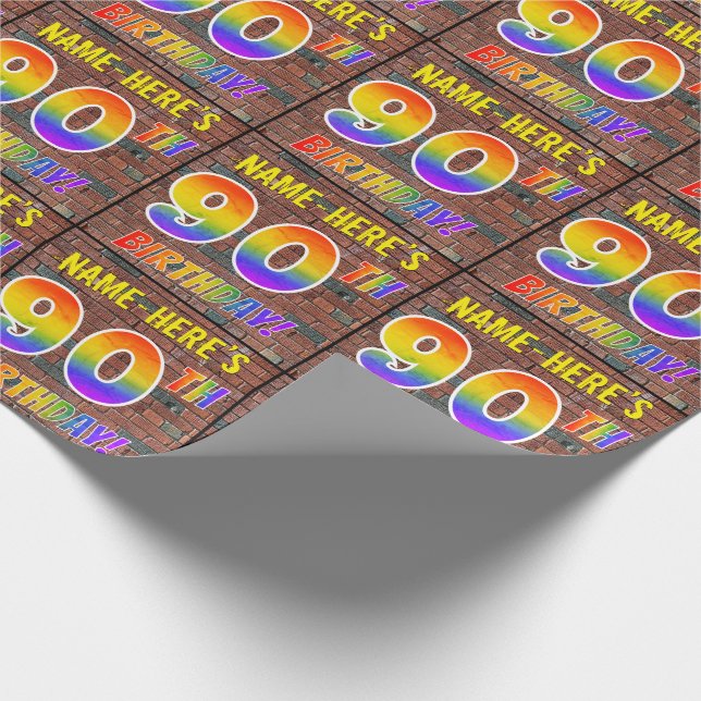 Graffiti Rainbow Look 90TH BIRTHDAY! & Custom Name Wrapping Paper (Corner)