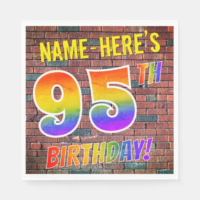 Graffiti Rainbow Look 95TH BIRTHDAY! + Custom Name Napkin (Front)
