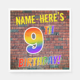 Graffiti Rainbow Look 9TH BIRTHDAY! + Custom Name Napkin