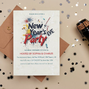 Graffiti Red And Beige New Year's Eve Party Invitation