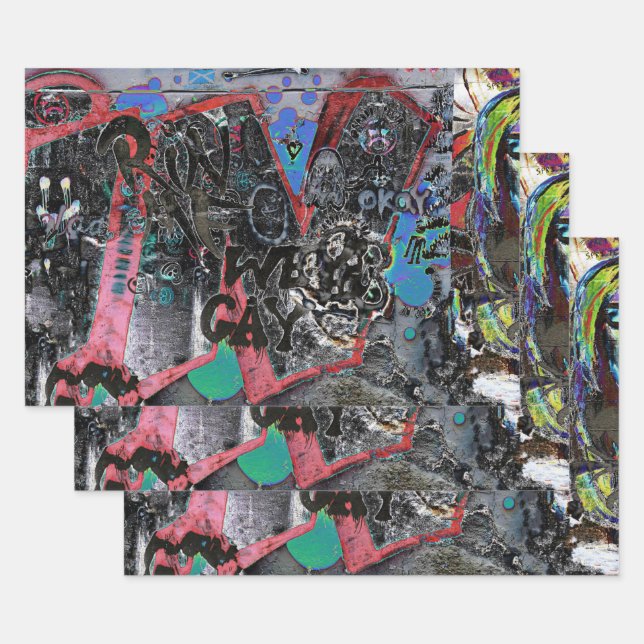 Graffiti Red Black Letters Urban Street Wall Art Wrapping Paper Sheet (Set)