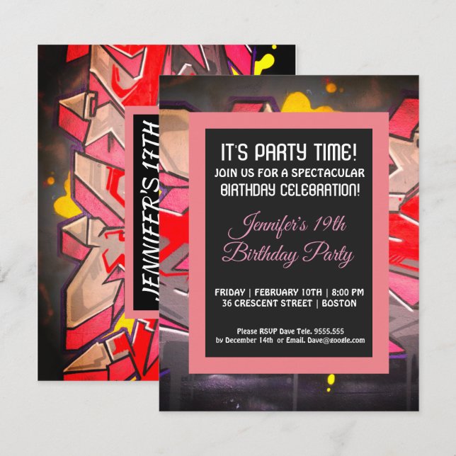 Graffiti Red Letters Invitation d'anniversaire (Devant / Derrière)