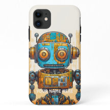 GRAFFITI ROBOT BLUE GOLD FUTURISTIC VINTAGE