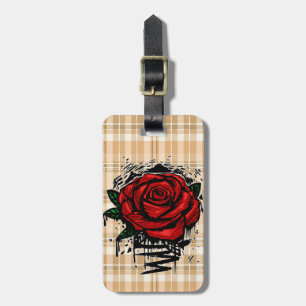 Graffiti Rose Beige Plaid Urban Street Art Drip Luggage Tag