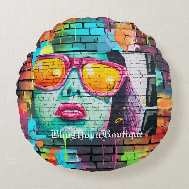 Graffiti Rose Coloured Glasses Round Pillow (Front)