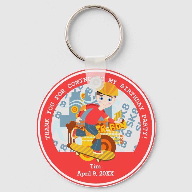 Graffiti skateboard kid birthday party keychain (Front)