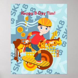 Graffiti skateboard kid birthday party poster