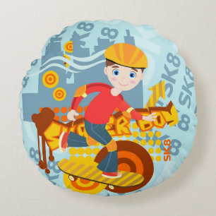 Graffiti skateboard kid birthday party round pillow