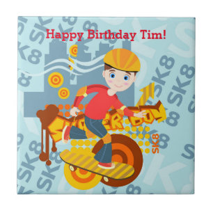 Graffiti skateboard kid birthday party tile