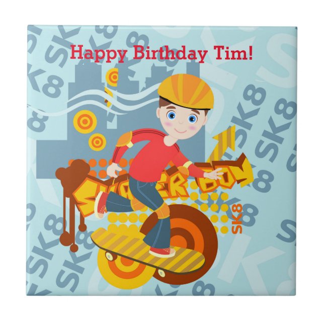 Graffiti skateboard kid birthday party tile (Front)