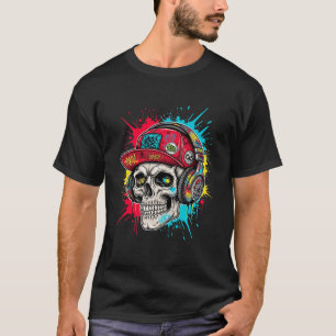 Graffiti Skull DJ – Neon Street Art Headphone T-Shirt
