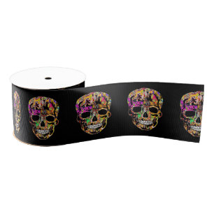 Graffiti skull grosgrain ribbon