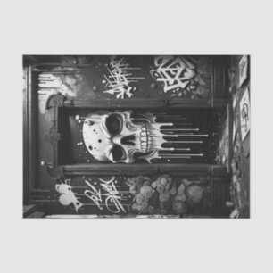Graffiti Skull on Door   Bold Black & White Urban  Tissue Paper