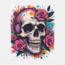 Graffiti Skull & Roses Fleece Blanket