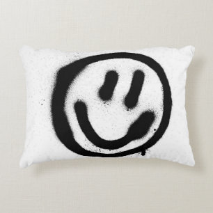 graffiti smiling face emoticon in black on whitesp accent pillow