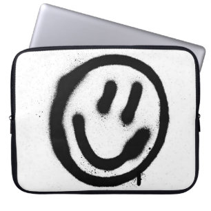 graffiti smiling face emoticon in black on whitesp laptop sleeve
