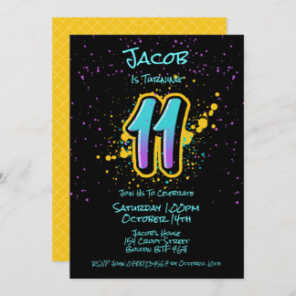 Graffiti Splatter Age Eleven Invitation