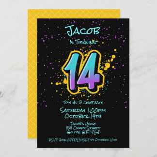 Graffiti Splatter Age Fourteen Invitation
