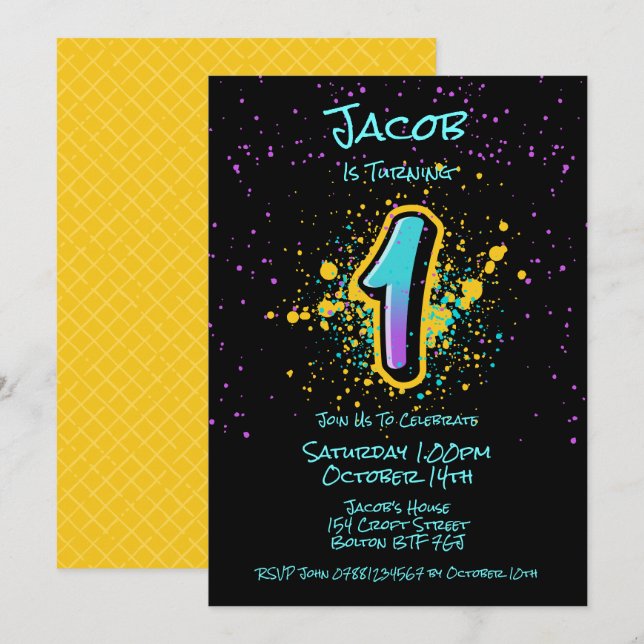 Graffiti Splatter Age One Invitation (Front/Back)