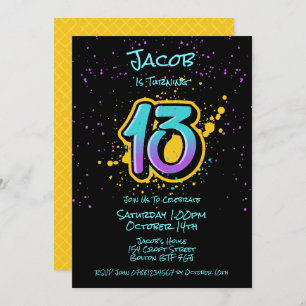 Graffiti Splatter Age Thirteen Invitation