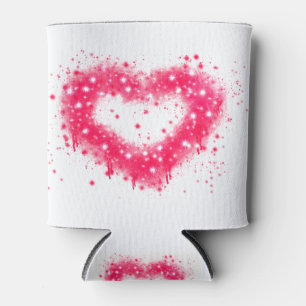 Graffiti spray paint pink sparkling heart design can cooler
