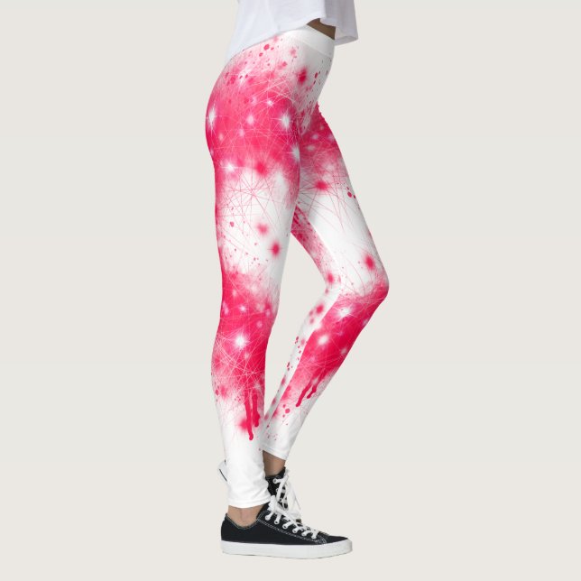 Graffiti spray paint pink sparkling heart design leggings (Right)