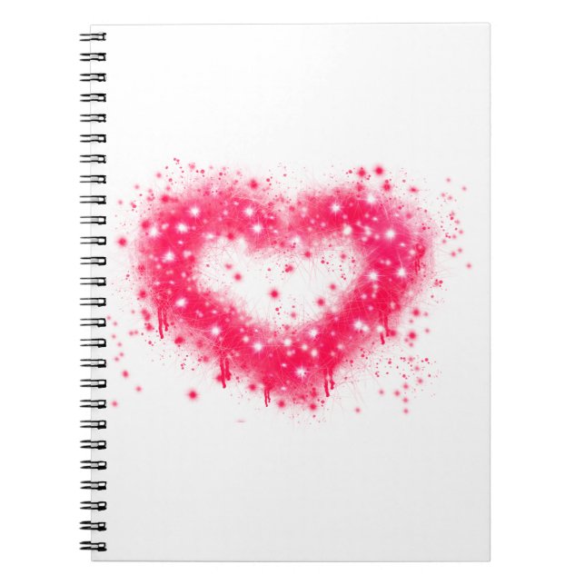 Graffiti spray paint pink sparkling heart design notebook (Front)