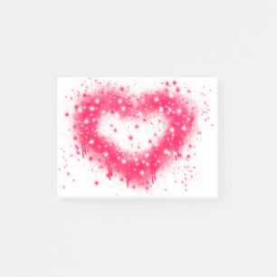 Graffiti spray paint pink sparkling heart design post-it notes