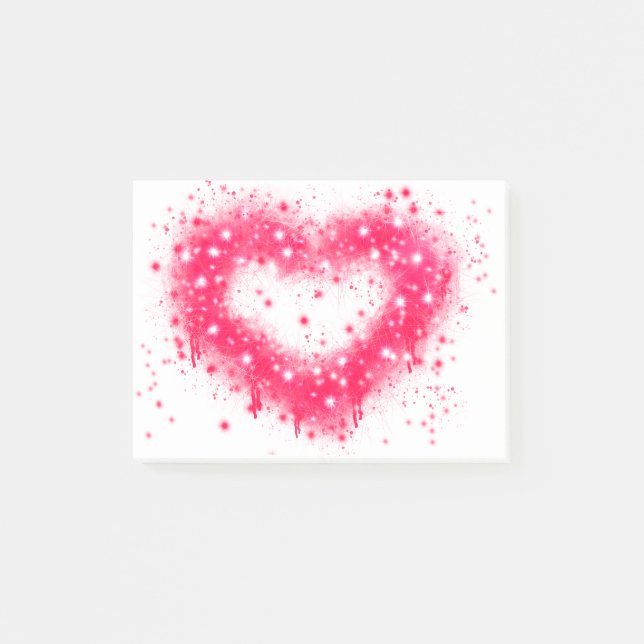 Graffiti spray paint pink sparkling heart design post-it notes (Front)