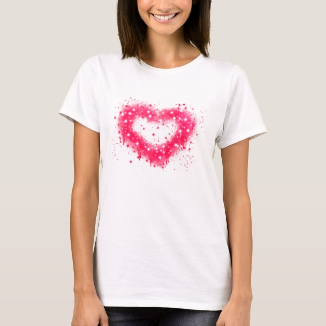 Graffiti spray paint pink sparkling heart design T-Shirt (Front)