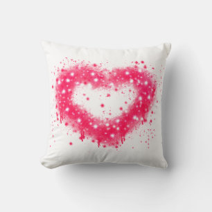 Graffiti spray paint pink sparkling heart design throw pillow