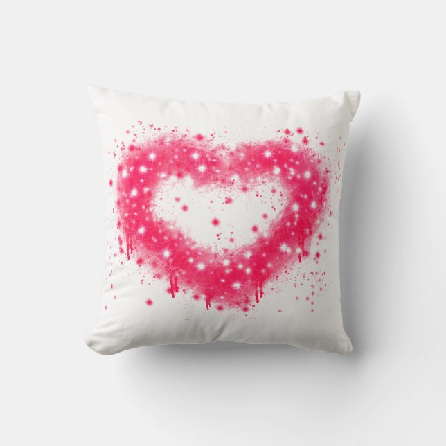 Graffiti spray paint pink sparkling heart design throw pillow (Front)