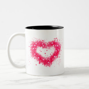 Graffiti spray paint pink sparkling heart design Two-Tone coffee mug