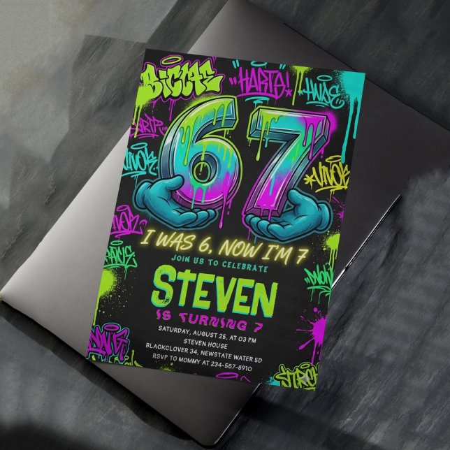 Graffiti Street Art 7th Birthday Party Invitation (Graffiti Street Art 7th Birthday Party Invitation)