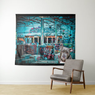 Graffiti Street Art PitBull Abandoned Building Tapestry