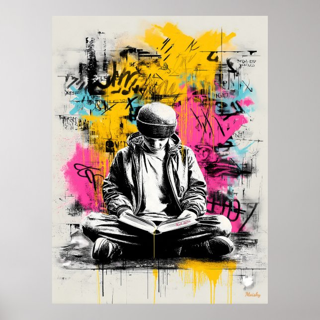 Graffiti Street Art Poster – Boy Reading Urban (Front)