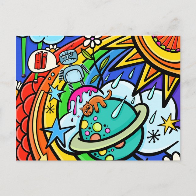 Graffiti Street Art Rainbow Weather Funky Cartoon Postcard (Front)
