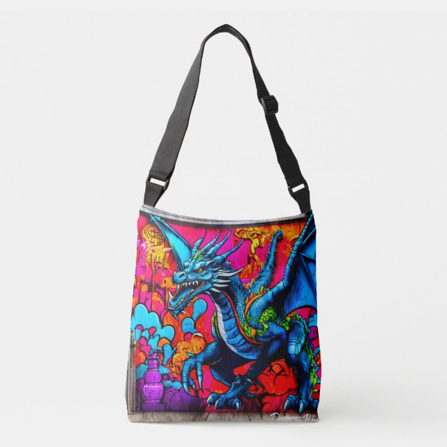 Graffiti style dragon design crossbody bag (Front)