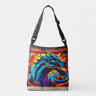 Graffiti style dragon design crossbody bag