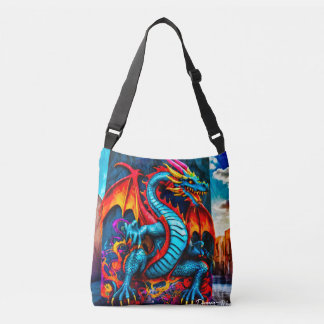 Graffiti style dragon design crossbody bag