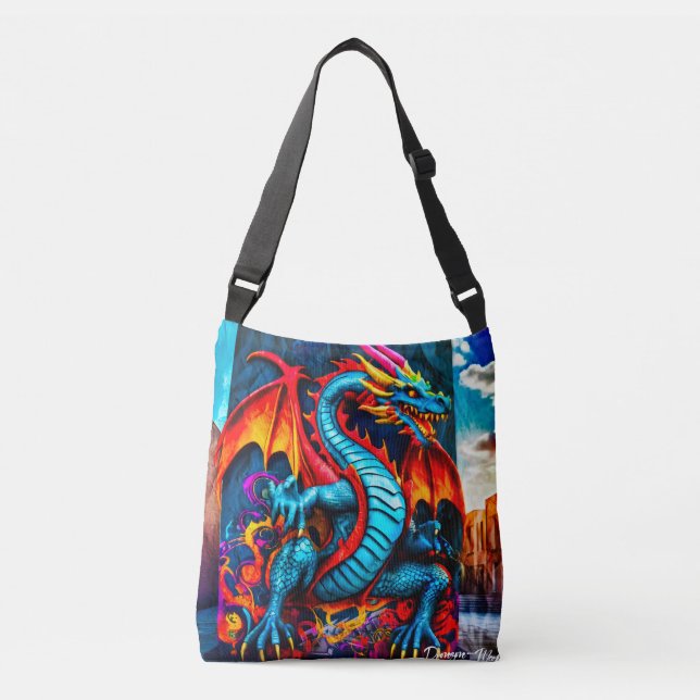 Graffiti style dragon design crossbody bag (Front)